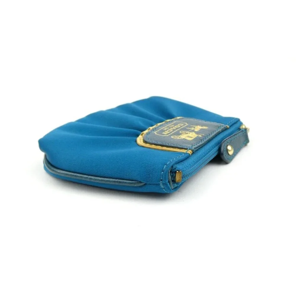 Coach Amanda Teal Satin Mini‎ Skinny Zip Coin Purse 42030